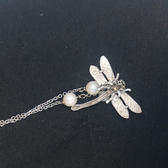 White gold Dragonfly pearl diamond pendant - Picture 5 of 5